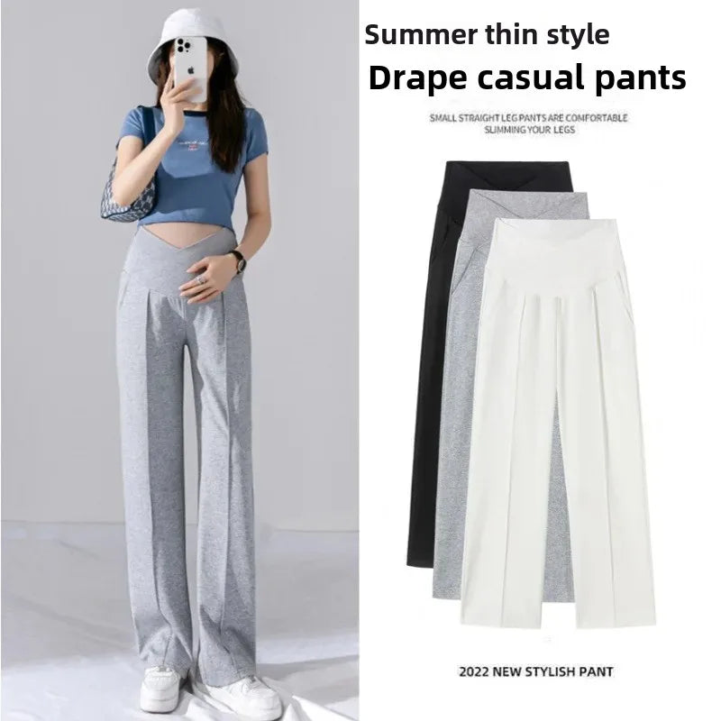New Hot Sale Of The Season Low Waist Maternity Pants Cool Cotton Thin Casual Outdoor Wear Wide Leg Comfortable Stretchy Pregnanc