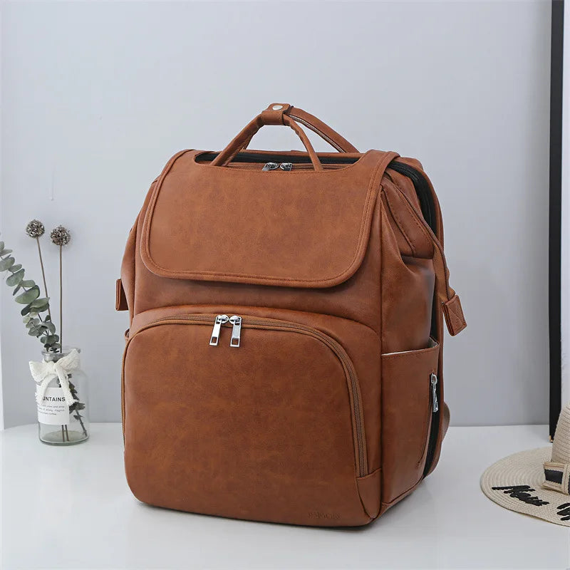 Leather Diaper Bag Backpack – Large Capacity Travel Bag