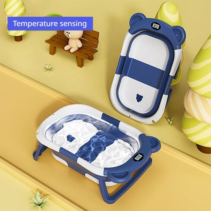 Folding Baby Bath Tub With Thermometer, Suitable For Babies 0-36 Months Old, Portable And Lightweight, Suitable For Outdoor Bath