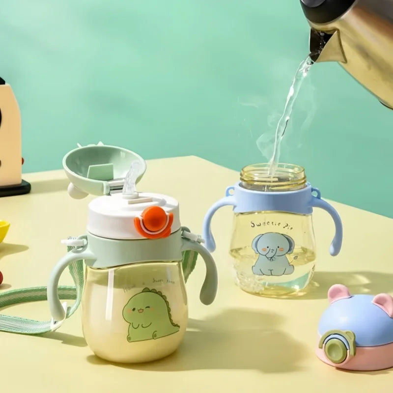 410ML Baby Drinking Cup Feeding Bottle Anti-Choking with Straw Gravity Ball Wide Caliber Drinking Milk Water Bottle with Handle