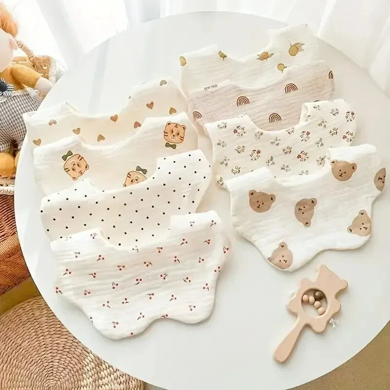 3 Pieces of A-class Pure Cotton Gauze Breathable Baby Pacifier Summer Soft Petal Baby Printed Saliva Drool Towel