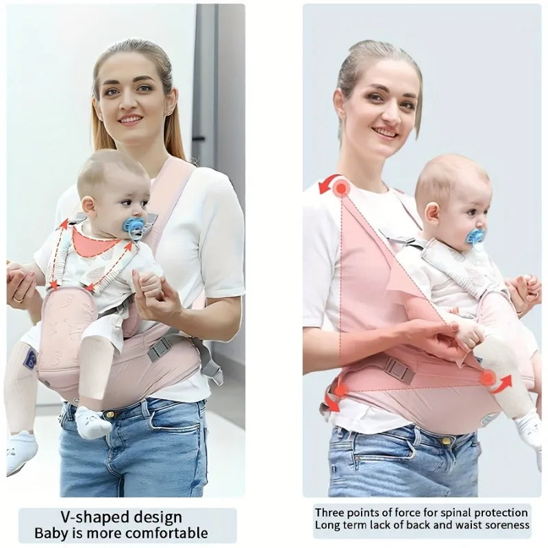 Baby Waist Stool Carrier Hands Free No Neck Pinching  Green Blue Pink Ergonomic Infant Hip Seat with Safety Belt Breathable Mesh