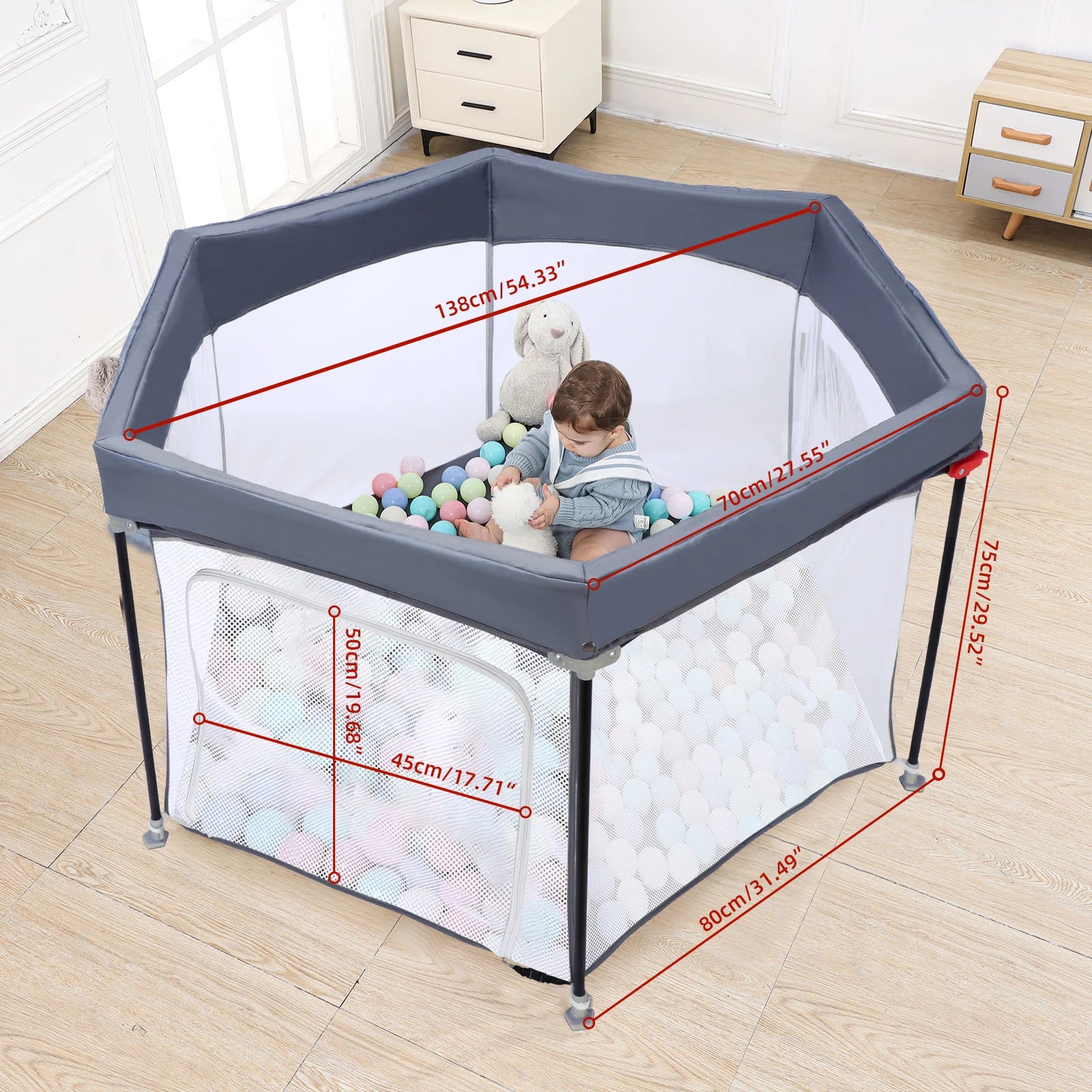 Foldable Baby Playpen with Mesh and Indoor & Outdoor Use (No Ocean Balls)