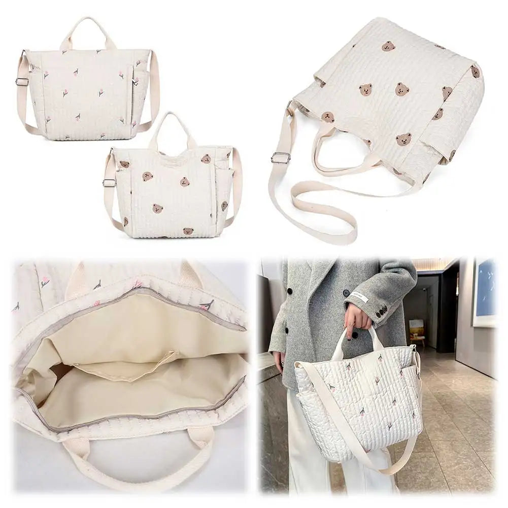 Women Cute Shoulder Bag Large Capacity Cartoon Nursing Bag Adjustable Strap Mommy Tote Handbag Female Outdoor Daily Bag