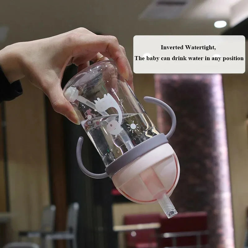250ml Kids Drinking Cup Feeding Bottle With Straw Gravity Ball Wide Caliber Bottle