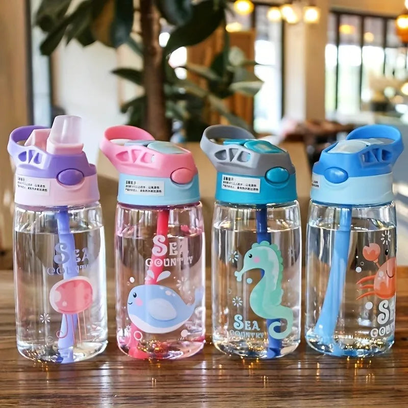 480ML Kids Water Sippy Cup Cartoon Baby Feeding Cup with Straws Leakproof Water Bottle Outdoor Portable Duckbill Straw Cups